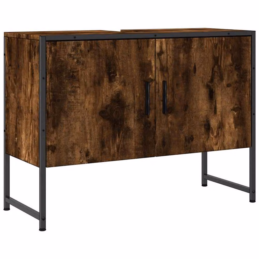 Berkfield Home Sturdy Bathroom Sink Cabinet in Smoked Oak Brown, W/D/H: 80 x 33 x 60 cm – 3