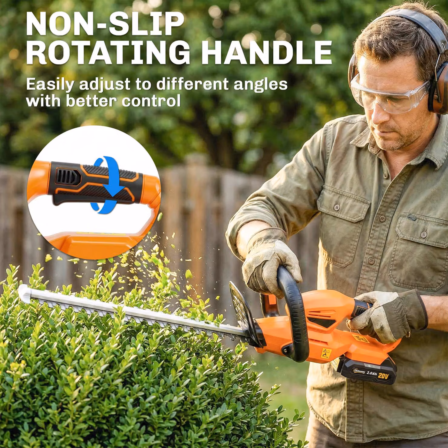 Outsunny 18V Cordless Hedge Trimmer with 51cm Dual Action Steel Blade and 2000mAh Rechargeable Battery, Orange – 5