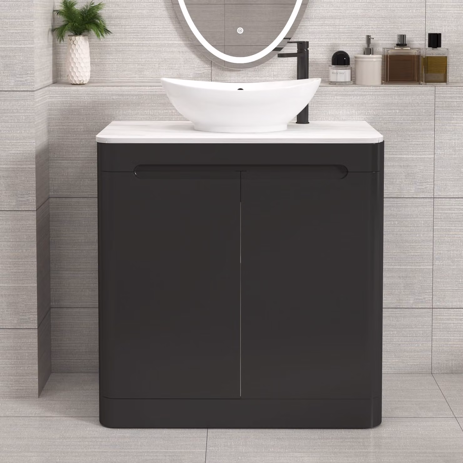 Royal Bathrooms Venice 800mm Matt Nocturne Black Floor Standing 2 Door Vanity Unit with Amaze Basin