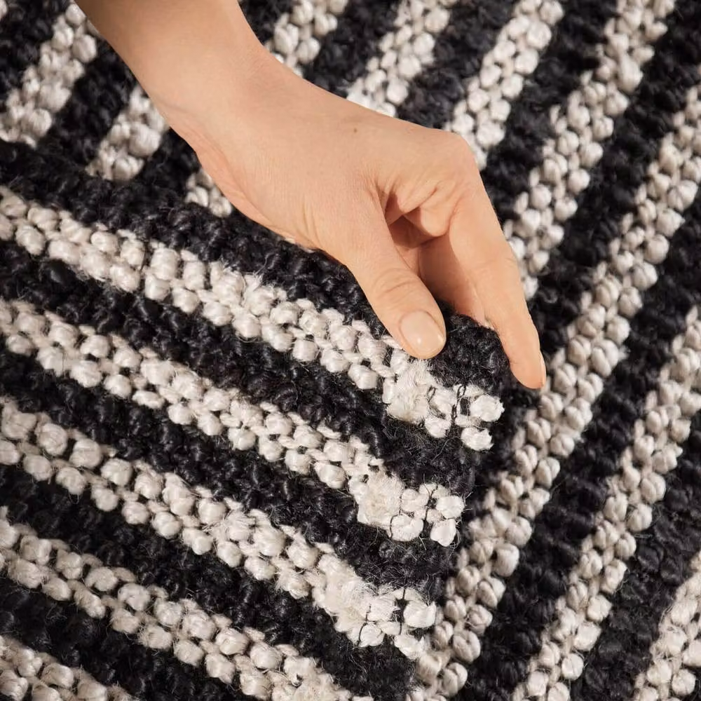THE RUGS Ebony Hand Woven Striped Jute Rug in Cream and Black, W: 200 cm, L: 300 cm – 4