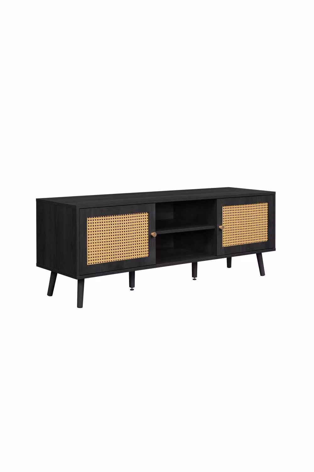 Birlea Croxley Large Modern Rattan TV Unit in Black and Oak – 3