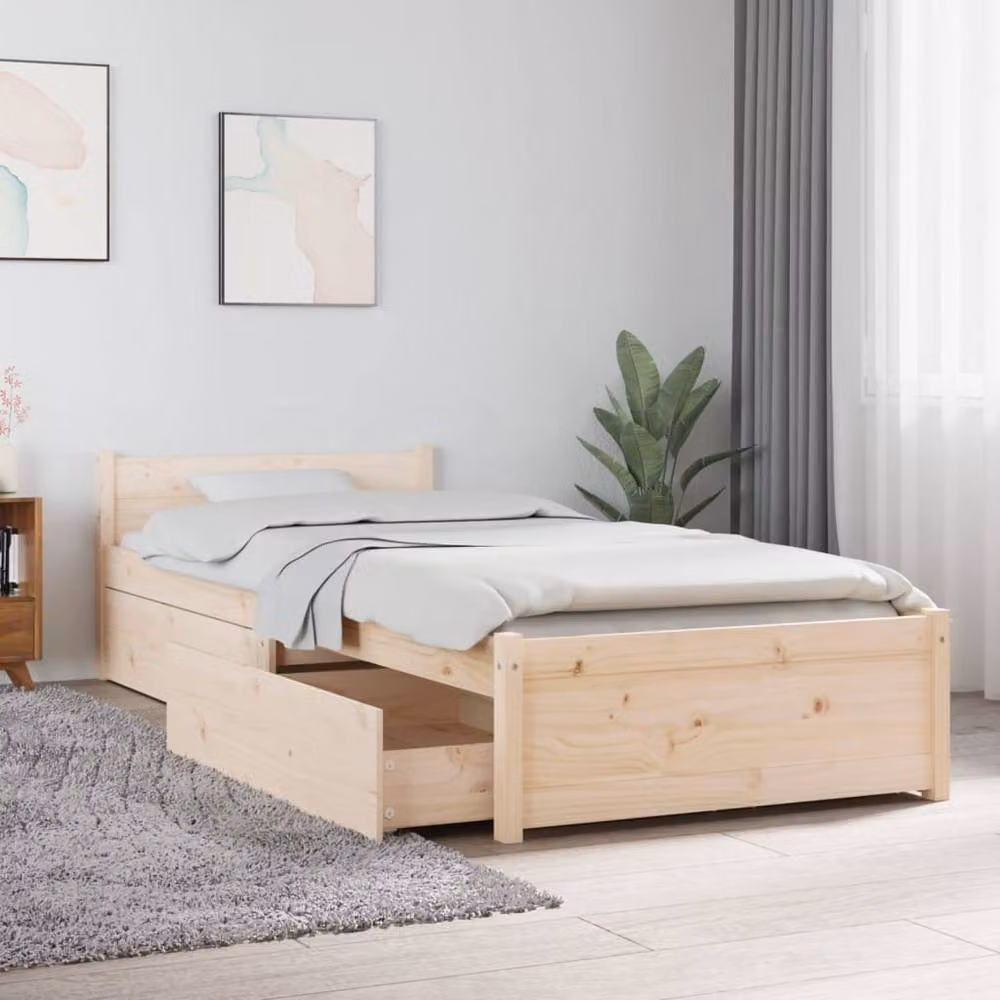 Berkfield Home Beautiful Solid Wood Bed Frame with Drawers, Brown, W/D/H: 80 x 190 x 51 cm – 2