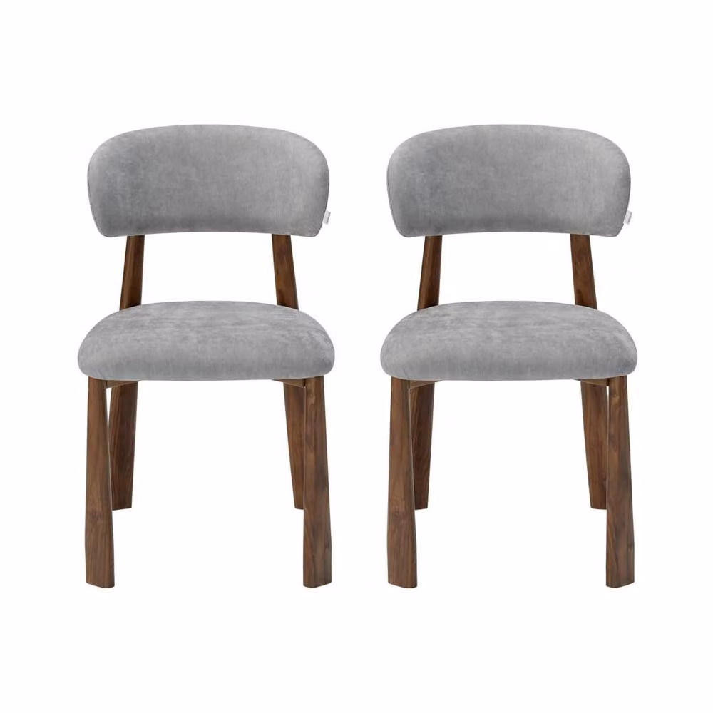 Merax Set of 2 Grey Chenille Upholstered Dining Chairs with Metal Legs – 2