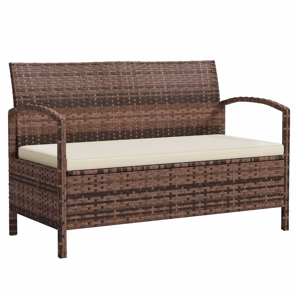 Wyld Haus Rarette Brown Rattan Garden Storage Bench with Cushion and 125L Capacity – 2
