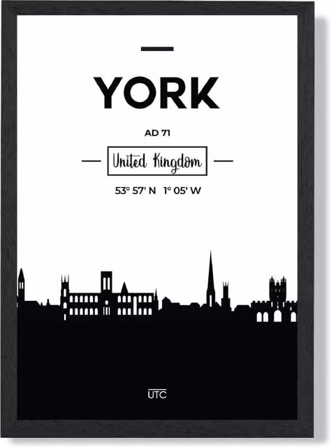 ARTZE York Black and White City Skyline Framed Print – 1