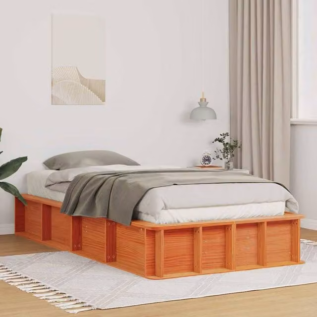 Berkfield Home Solid Pine Wood Bed Frame with Lift Up Storage, Wax Brown, W: 90 cm, L: 200 cm