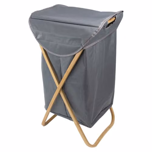 JVL Bambanio Foldable Bamboo Laundry Storage Hamper with Lid and Handles, 100 l, Grey – 1