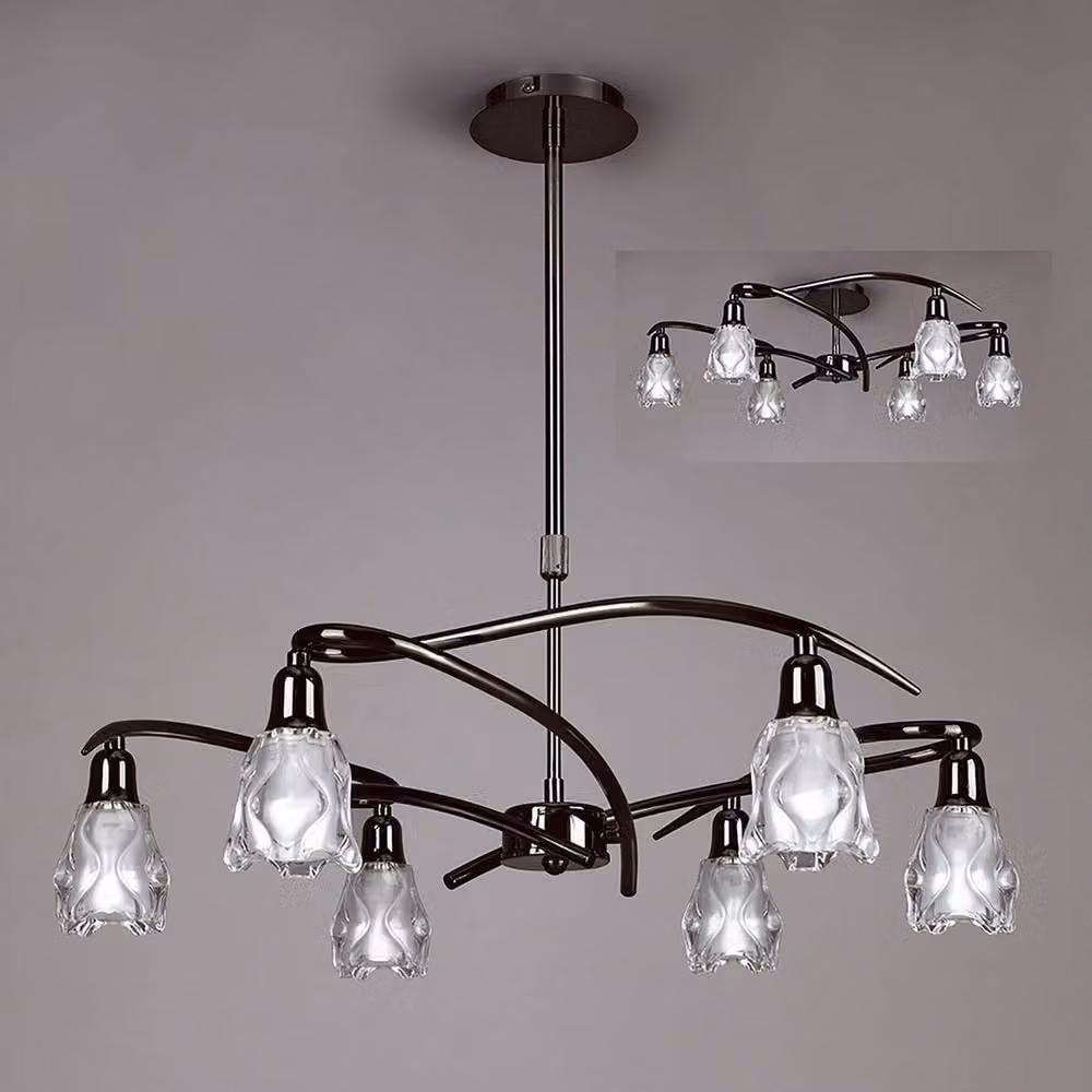 Netlighting Amel Telescopic Convertible To Semi Flush 6 Light Ceiling Lamp in Black Chrome – 2