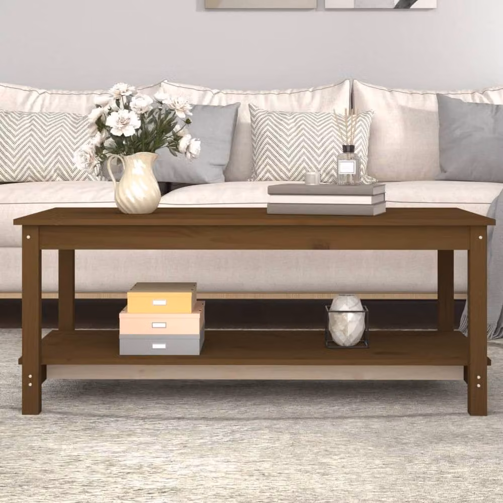Berkfield Home Rustic Solid Wood Pine Coffee Table, Honey Brown, W: 110 cm, D: 55 cm, H: 45 cm – 2