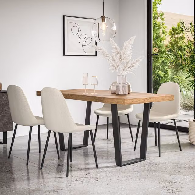 More4Homes Aria Dining Set with Oak Effect Rectangular Table and 6 White Maya Boucle Chairs