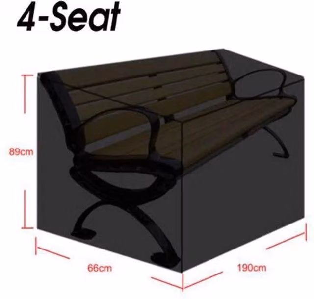 FLAVORA Waterproof UV Resistant Garden Bench Cover in Black, W/D/H: 190 x 66 x 89 cm