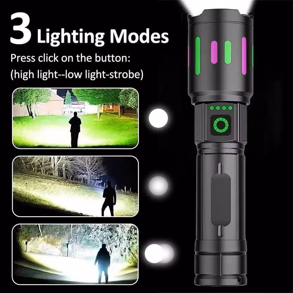 NESTLUNE Super Bright LED Flashlight Spotlight Torch with USB Charging in Black – 3
