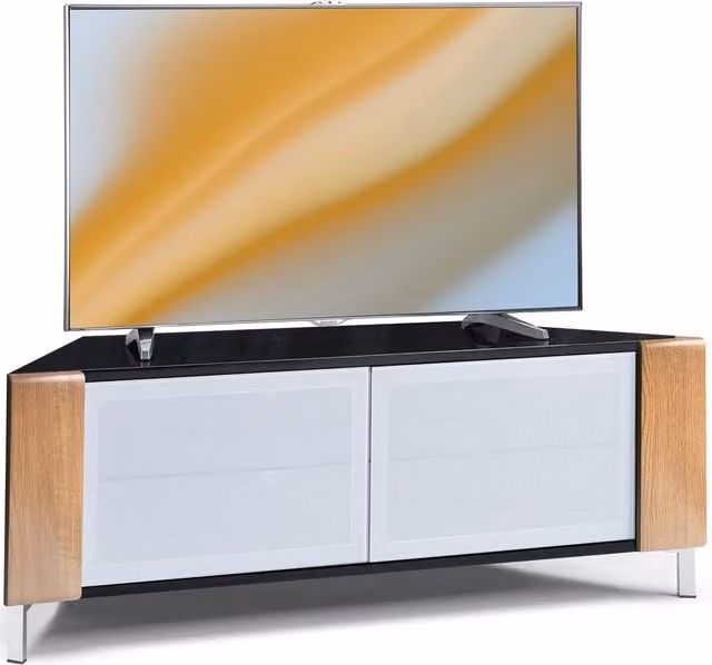 MDA Designs Corvus Modern Glossy TV Cabinet in Black and White Oak, W/D/H: 120 x 45 x 48 cm