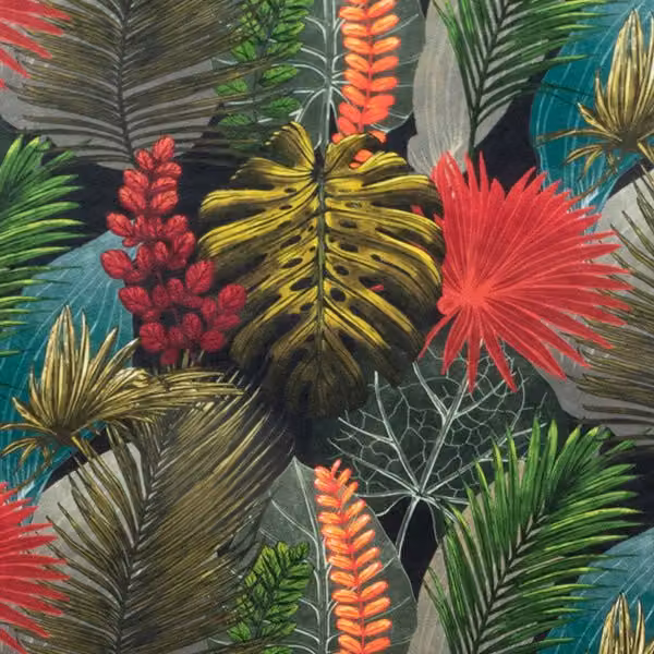 Fibre Naturelle Rainforest Velvet Fabric Toucan Multicolour Animal and Floral Print