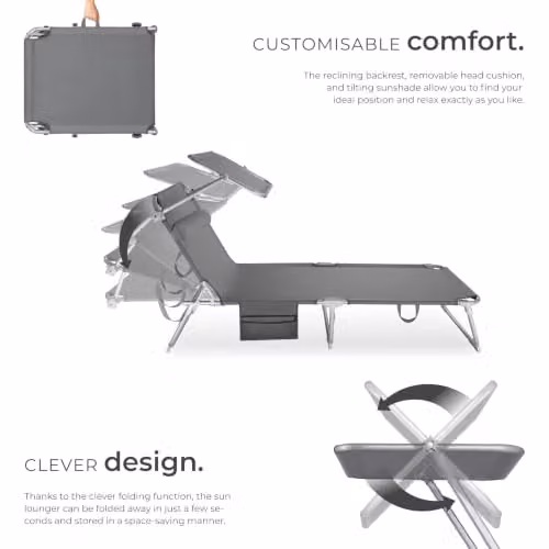 tectake Set of 2 Folding Sun Loungers in Grey, H x W x D: 111 x 68 x 190 cm – 4