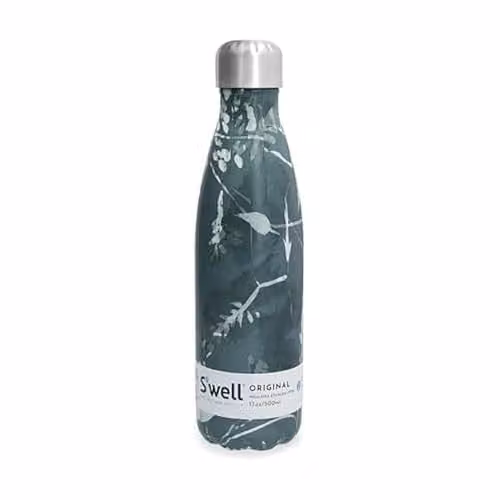 S'well Stainless Steel Vacuum Insulated Water Bottle, Green Floral, 503 ml