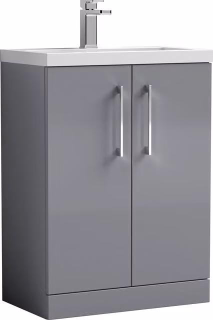 Balterley Modern Freestanding Bathroom Vanity Basin Unit in Matt Satin Grey, Width: 60 cm