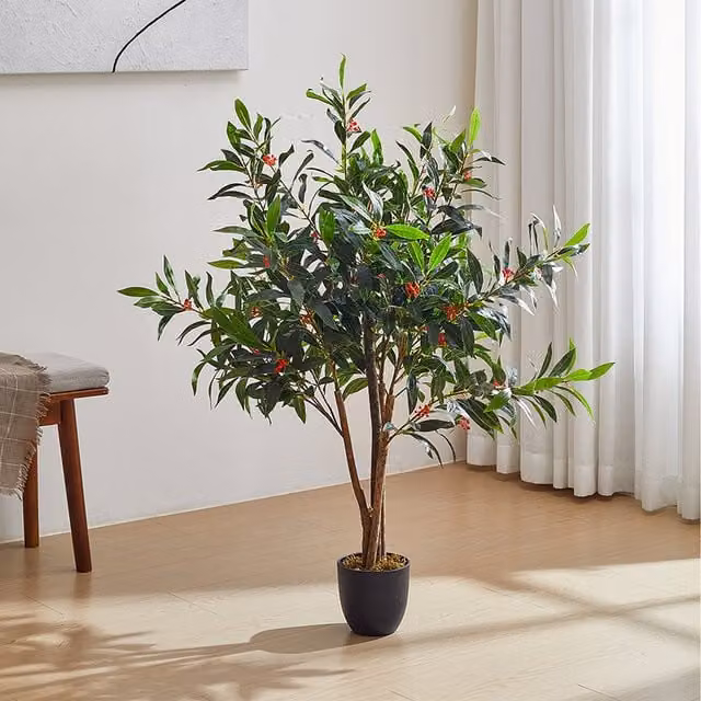 Lifeideas Decorative Artificial Green Olive Tree with Pot, Height: 120 cm, Width: 45 cm