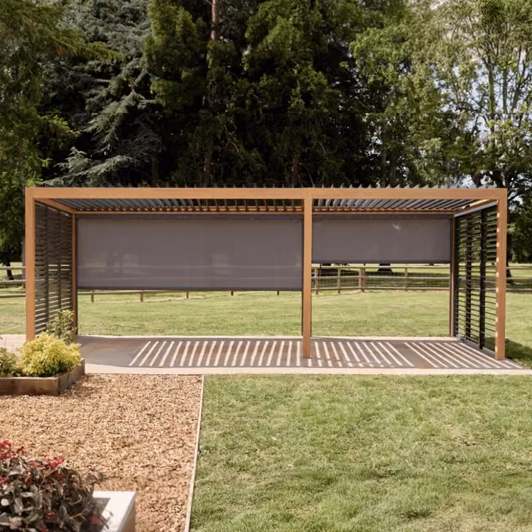 Leisure Grow Savannah Pergola with Lights in Oak Effect Brown Aluminium