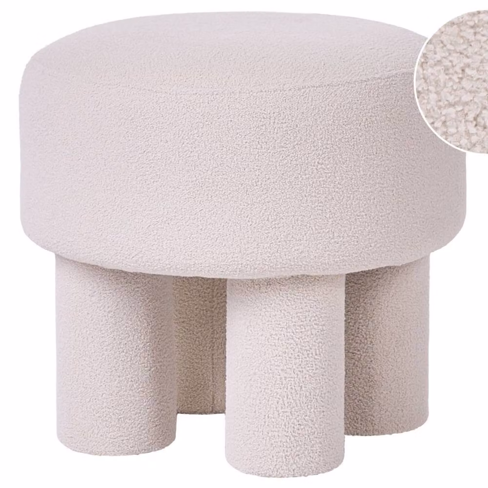 Wyld and Coco Off-White Boucle Cylindrical Footstool Pouffe – 2