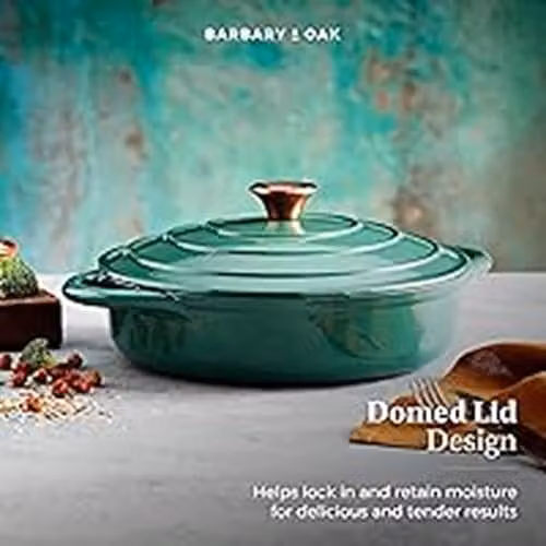 Tower Shallow Cast Iron Casserole Pan with Enamel Interior, Green, 28cm – 8