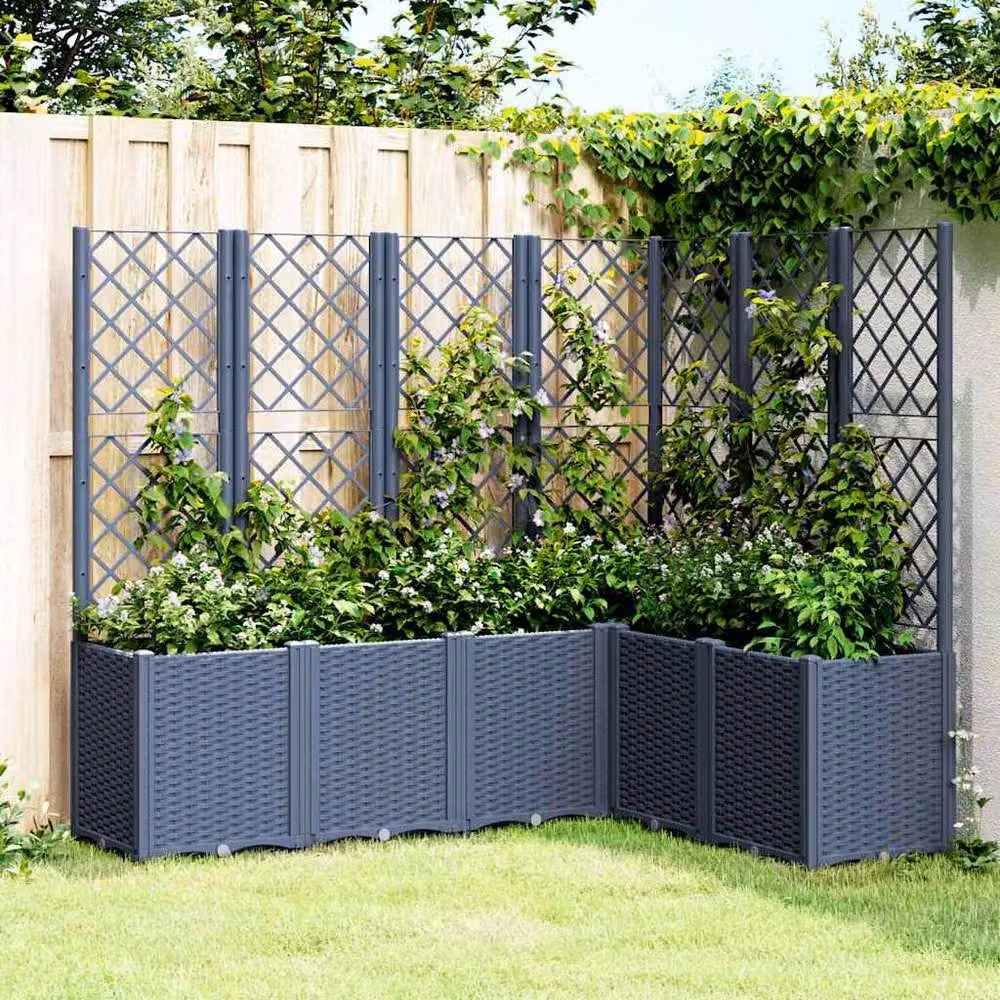 Berkfield Home Garden Planter with Trellis in Blue Grey, W/D/H: 160 x 120 x 140 cm – 2