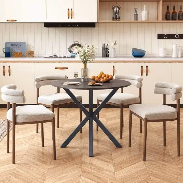 KORVIXA Round Wood Dining Table in Black with Rustic MDF Laminate Finish