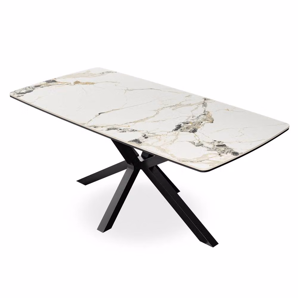 More4Homes Juno Calcutta Gold Ceramic Rectangular Dining Table and 8 Raye Grey Velvet Chairs – 2