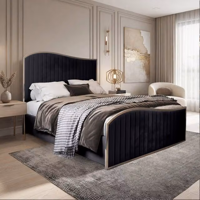 Casani Gainsborough Single Upholstered Velvet Designer Bed Frame in Black
