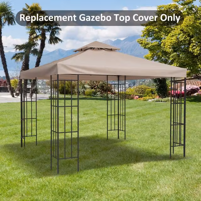 Outsunny 2 Tier Garden Gazebo Replacement Canopy Roof Cover, Beige, W x D: 300 x 300 cm – 4