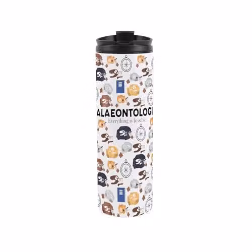 Purely Home Palaeontologist Travel Mug, Multicoloured and White Reusable Stainless Steel Vacuum-Sealed Flask, 500ml – 1