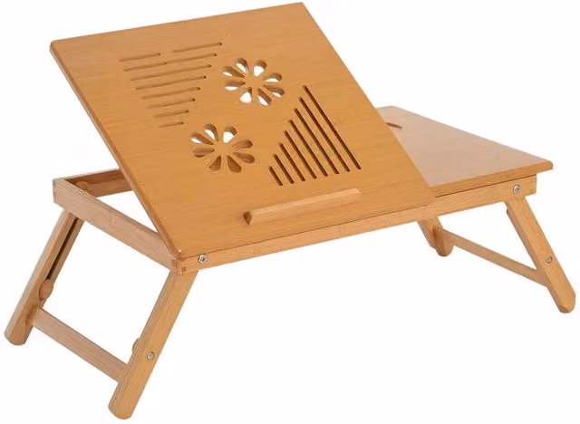 Rolipo Adjustable Foldable Bamboo Laptop Bed Desk with Drawer, Brown, W: 55 cm, D: 35 cm
