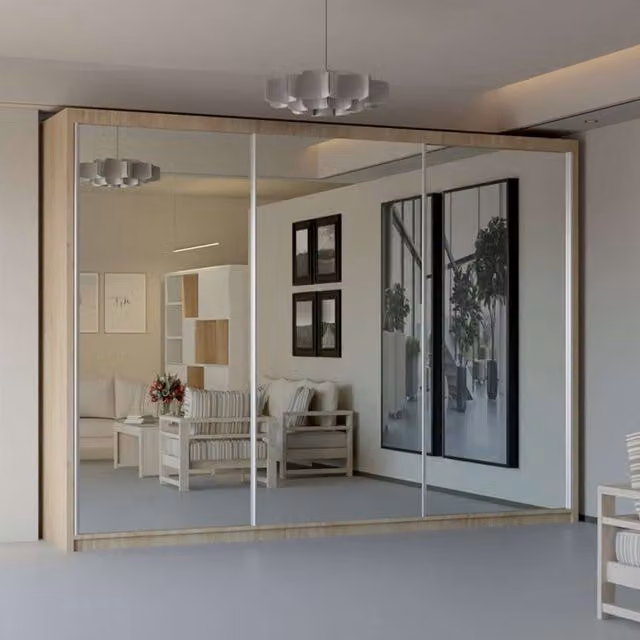 Sliding Wardrobes 4U Modern Double Sliding Door Wardrobe with Integrated Drawers in Brown, W: 250 cm, H: 217 cm
