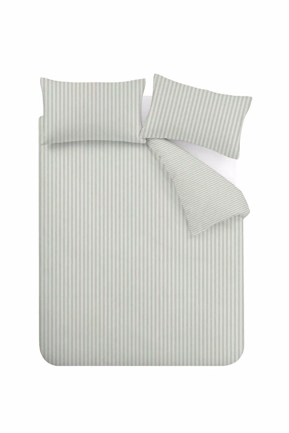 Catherine Lansfield Epping Reversible Textured Stripe Duvet Cover and Pillowcase Set, Green, W/D/H: 200 x 200 cm, Pillowcases: 50 x 75 cm – 2