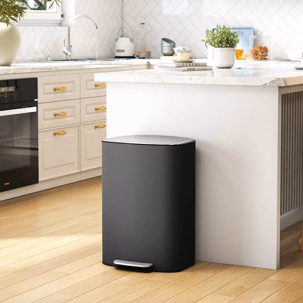 FORGEVIO Black and Silver Coated Steel Pedal Bin with Soft-Close Lid, 50 l – 5