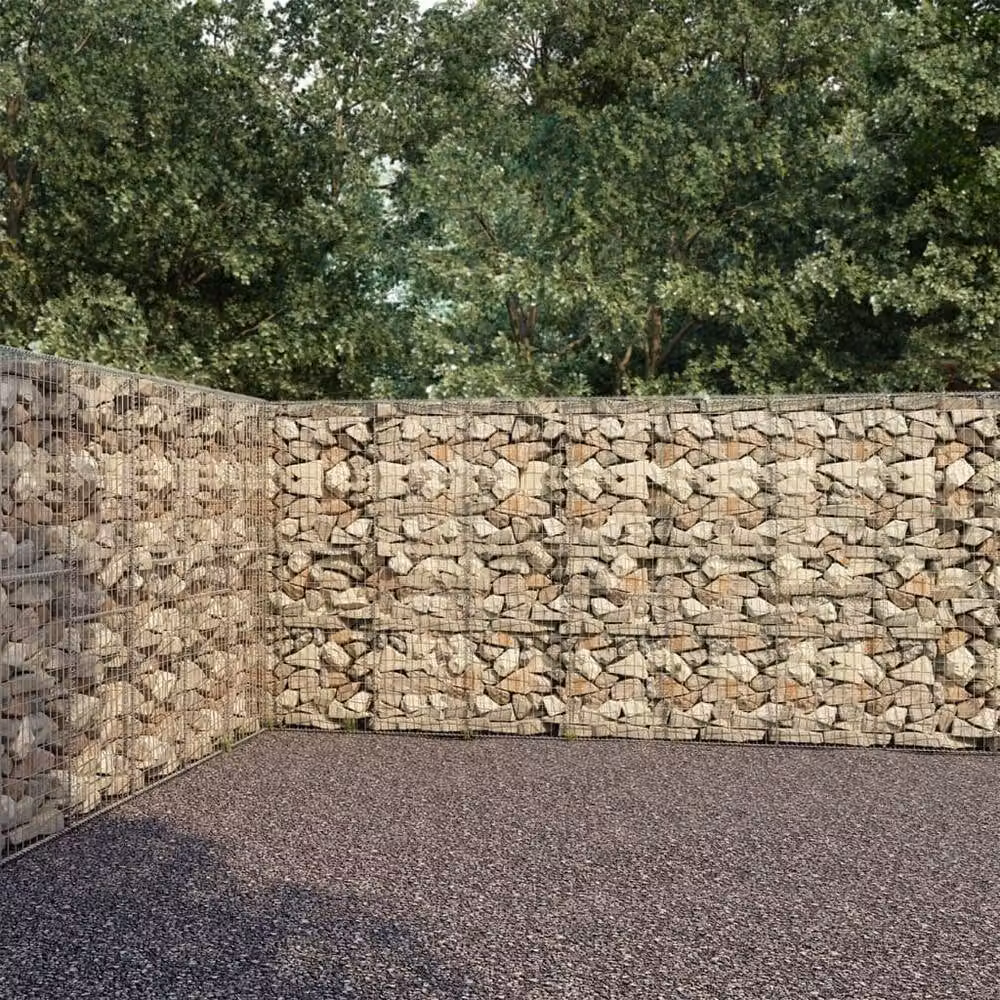Berkfield Home Galvanised Steel Gabion Fence with Covers in Silver, W/D/H: 900 x 50 x 200 cm – 2