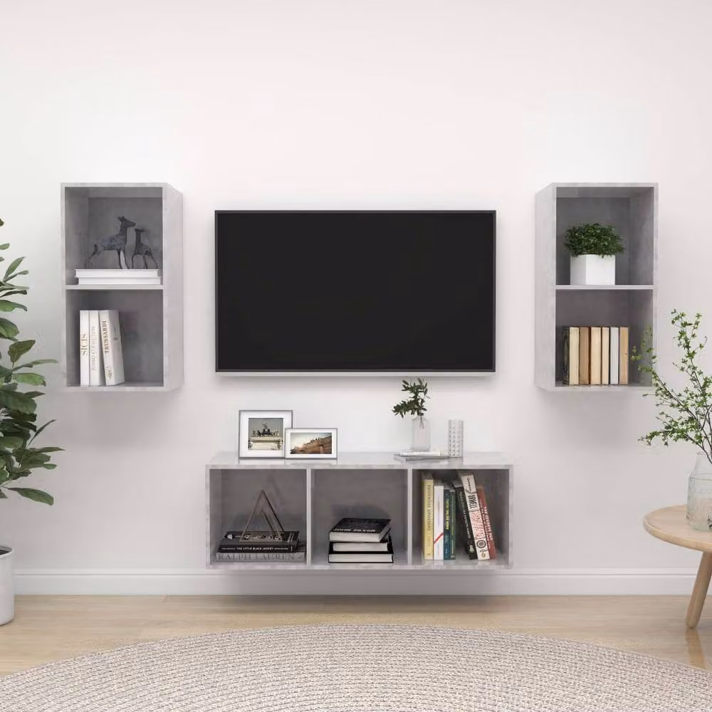 Berkfield Home Practical 3 Piece TV Cabinet Set in Concrete Grey MDF – 2