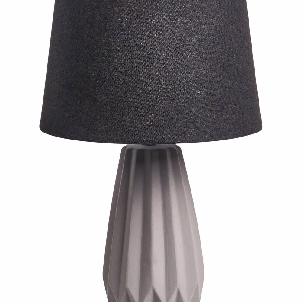 Wyld and Coco Grey Faceted Ceramic Table Lamp with Fabric Drum Shade – 2