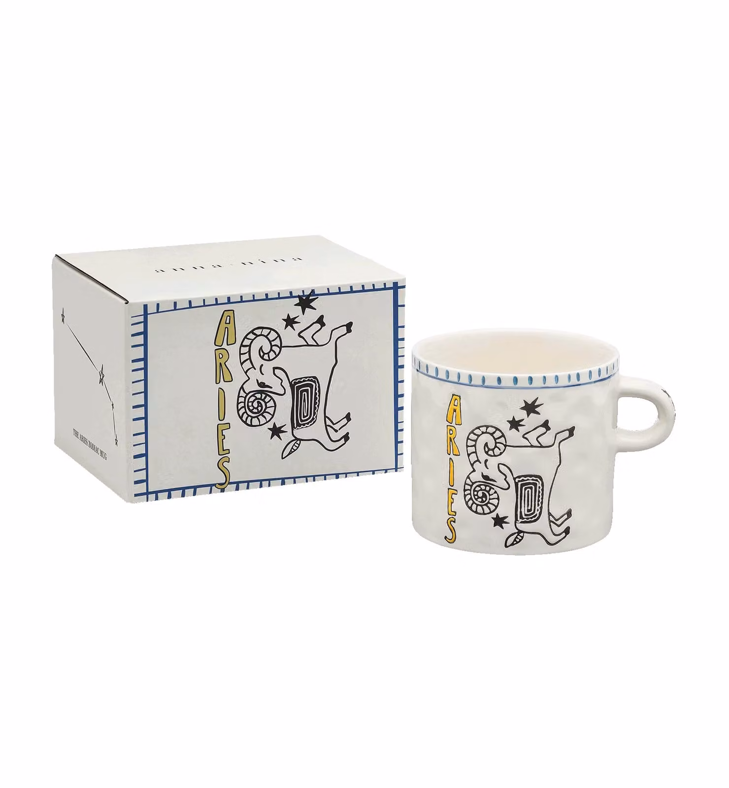 Anna + Nina Zodiac Aries Stoneware Tea Mug, White, 500 ml