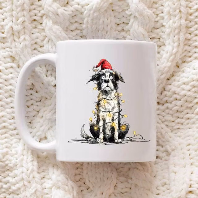 60 Second Makeover Border Collie Christmas Lights Ceramic Mug in White