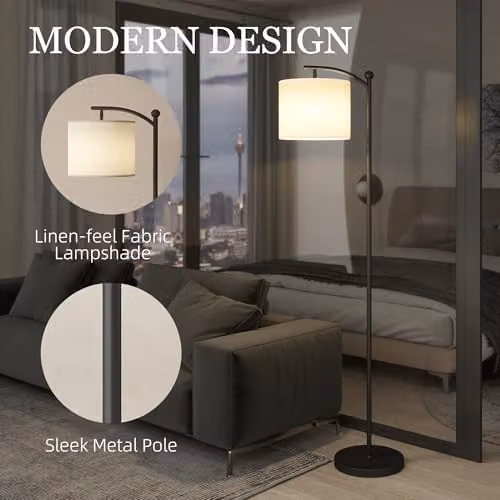 HOMCOM LED Floor Lamp in Black with Stepless Dimming, Remote Control and Timer – 5