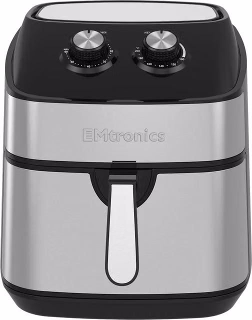 EMtronics 9 Litre Manual Single Basket Air Fryer in Silver Stainless Steel