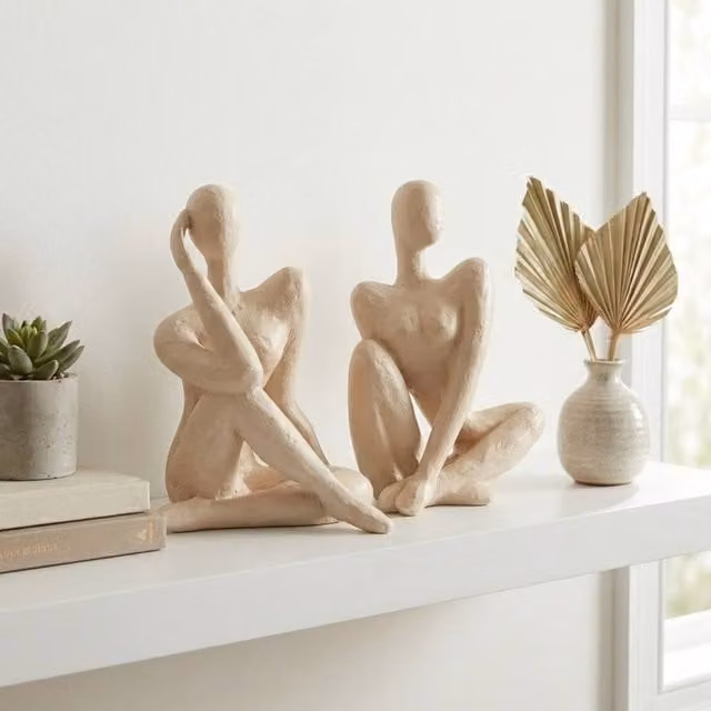 Garden Greatness Relica Duo Minimalist Sculptural Female Figures in Beige, 2 Pack