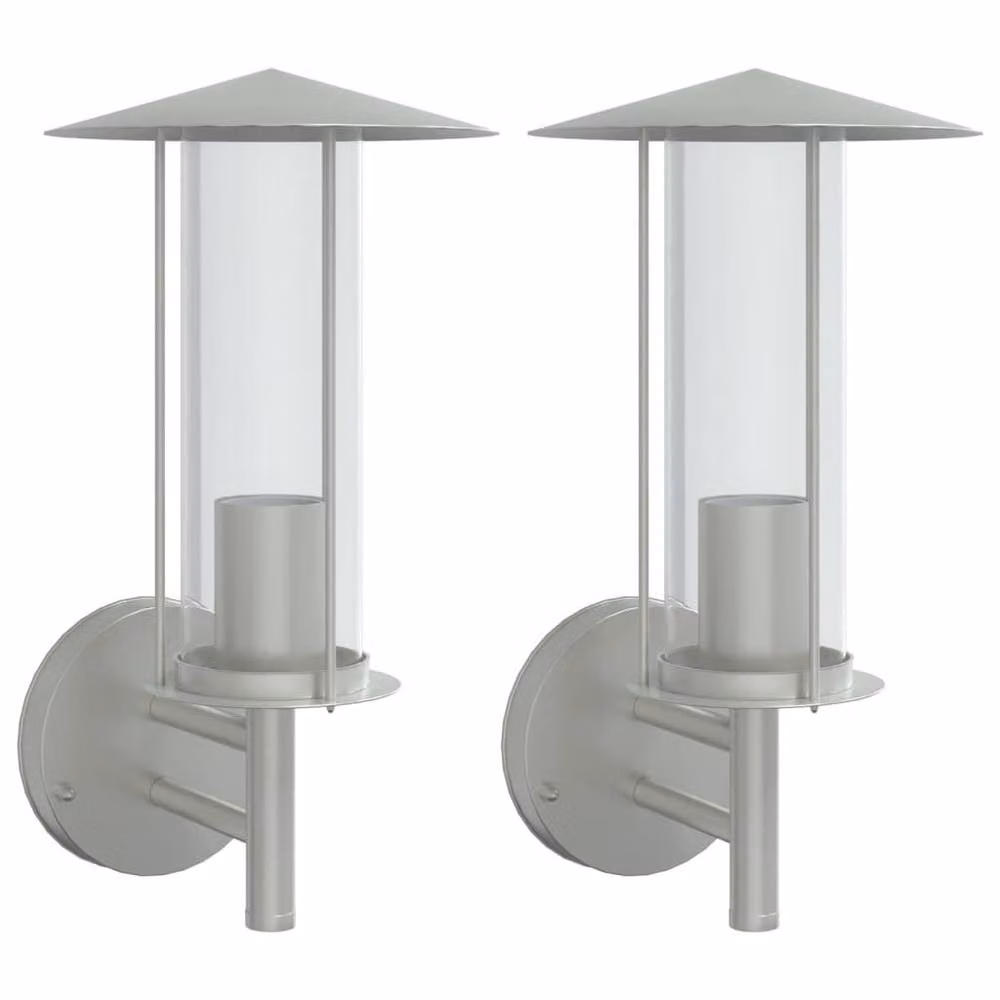Berkfield Home Set of 2 Silver Stainless Steel Modern Outdoor Wall Lights – 2