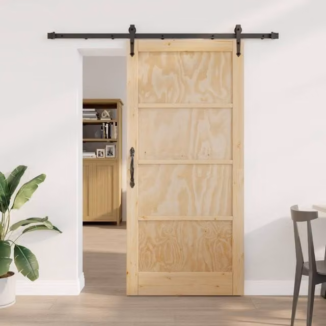 Berkfield Home Modern Sliding Door with Hardware Set in Beige Solid Pine, W: 93 cm, H: 202 cm