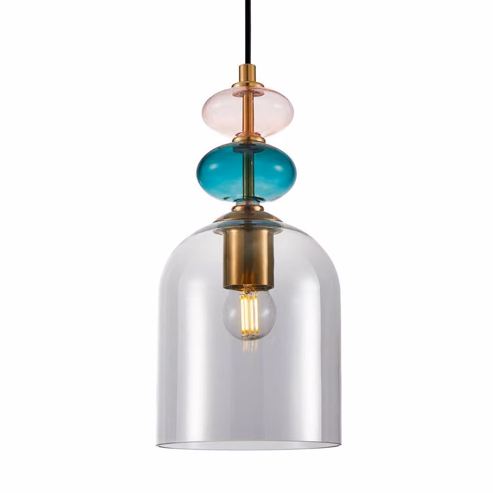 Netlighting Busco Dome Pendant Ceiling Light in Gold and Black with Smoked Glass Shade