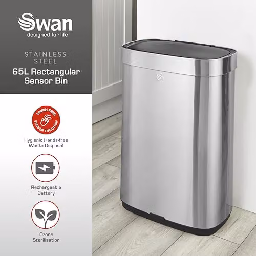 Swan 65L Rectangular Sensor Bin in Silver – 2