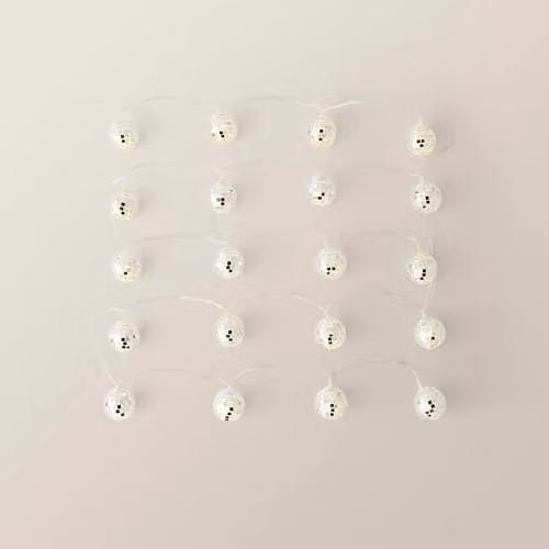 ValueLights Set of 20 Battery Operated LED Mini Silver Mirror Ball String Lights with Warm White Light – 1