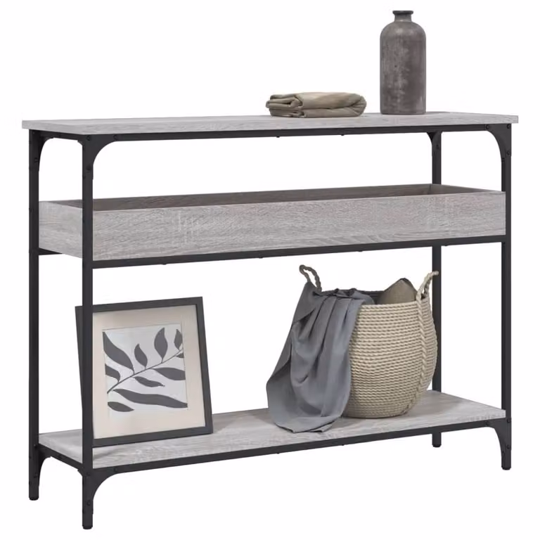 Berkfield Home Decorative Console Table with Shelf, Grey Sonoma, W: 100 cm, D: 29 cm, H: 75 cm