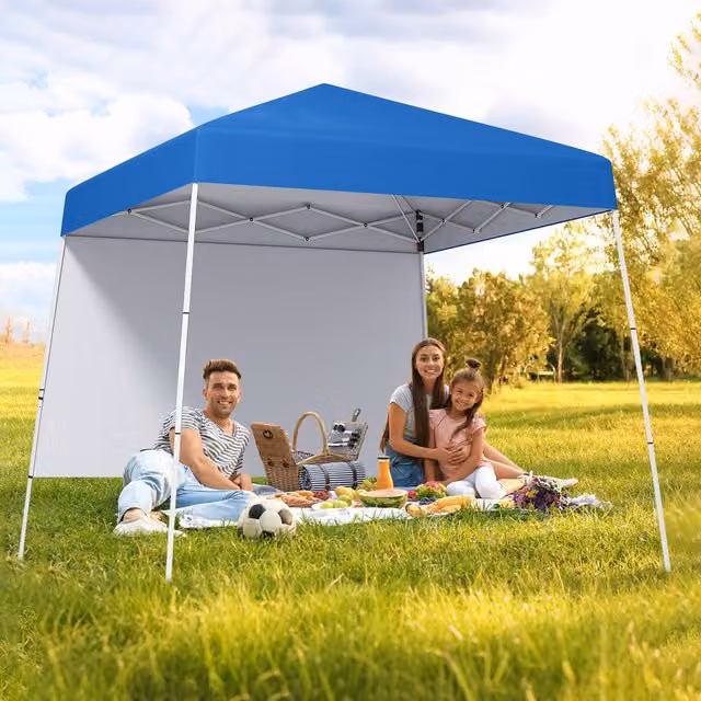 COSTWAY Pop Up Outdoor Gazebo Canopy Tent in Blue and Silver, W: 300 cm, D: 300 cm, H: 262 cm